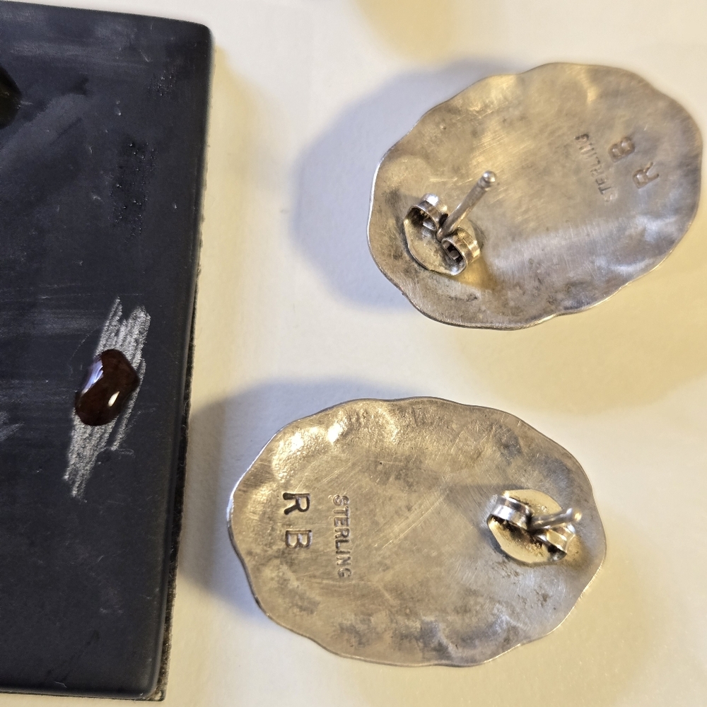 Sterling Silver Inlay Navajo Stud Earrings Richard Begay Native Artist Vintage - Picture 10 of 12